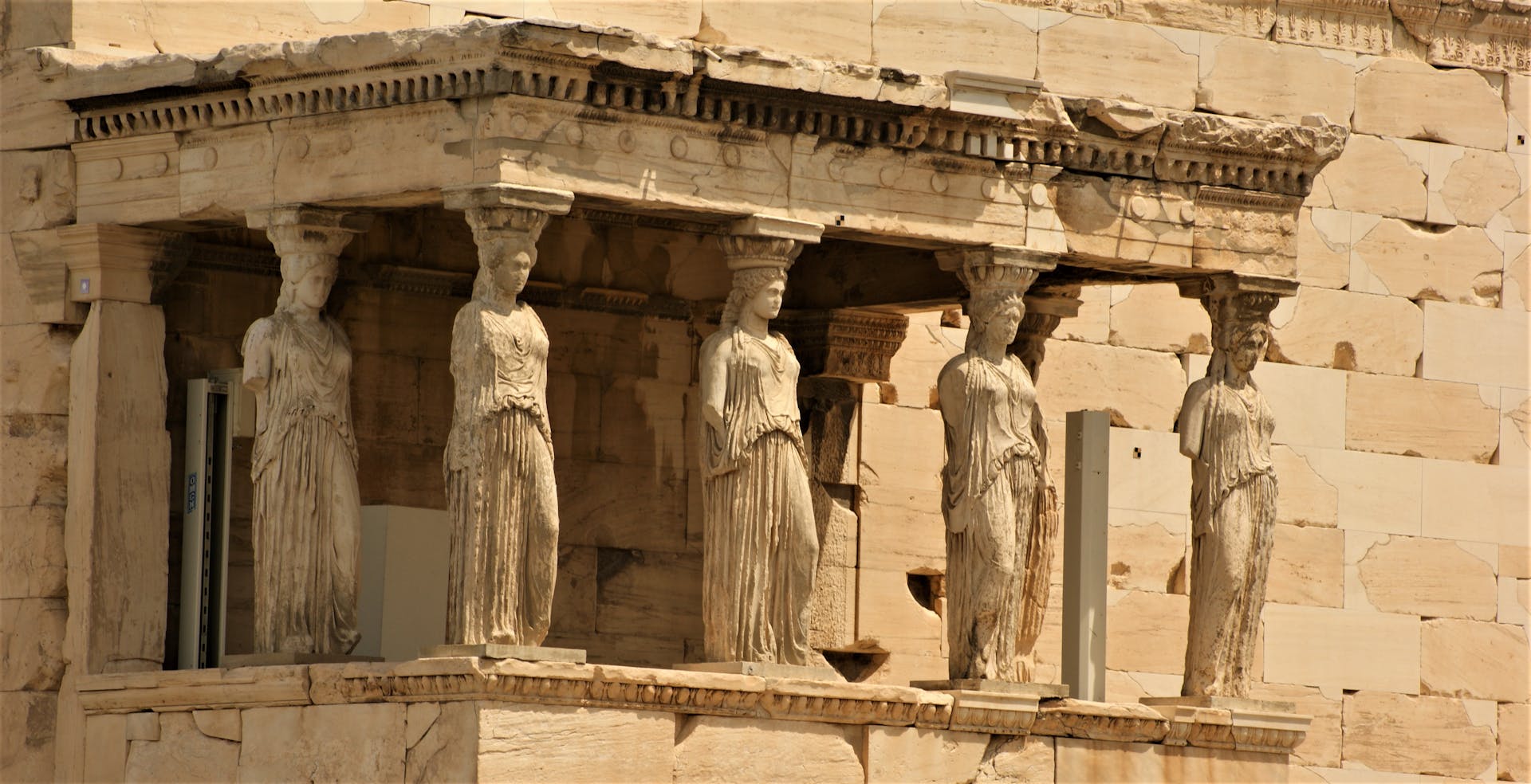Detail of the Erechtheion with Ionic columns and Caryatids
