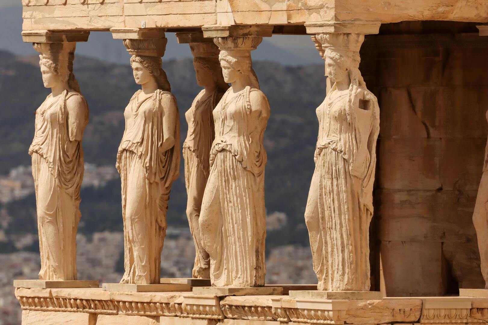 Erechtheion temple with famous Caryatid sculptures and Ionic architecture