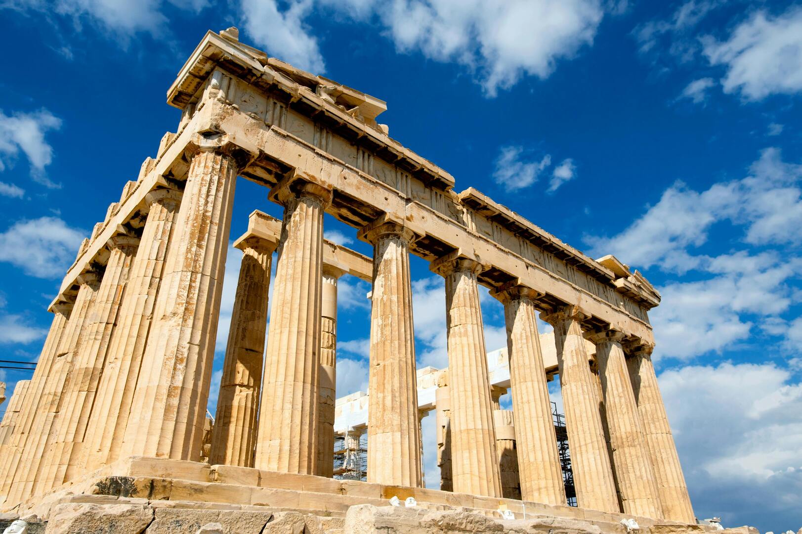 Parthenon temple with iconic Doric columns and marble architecture